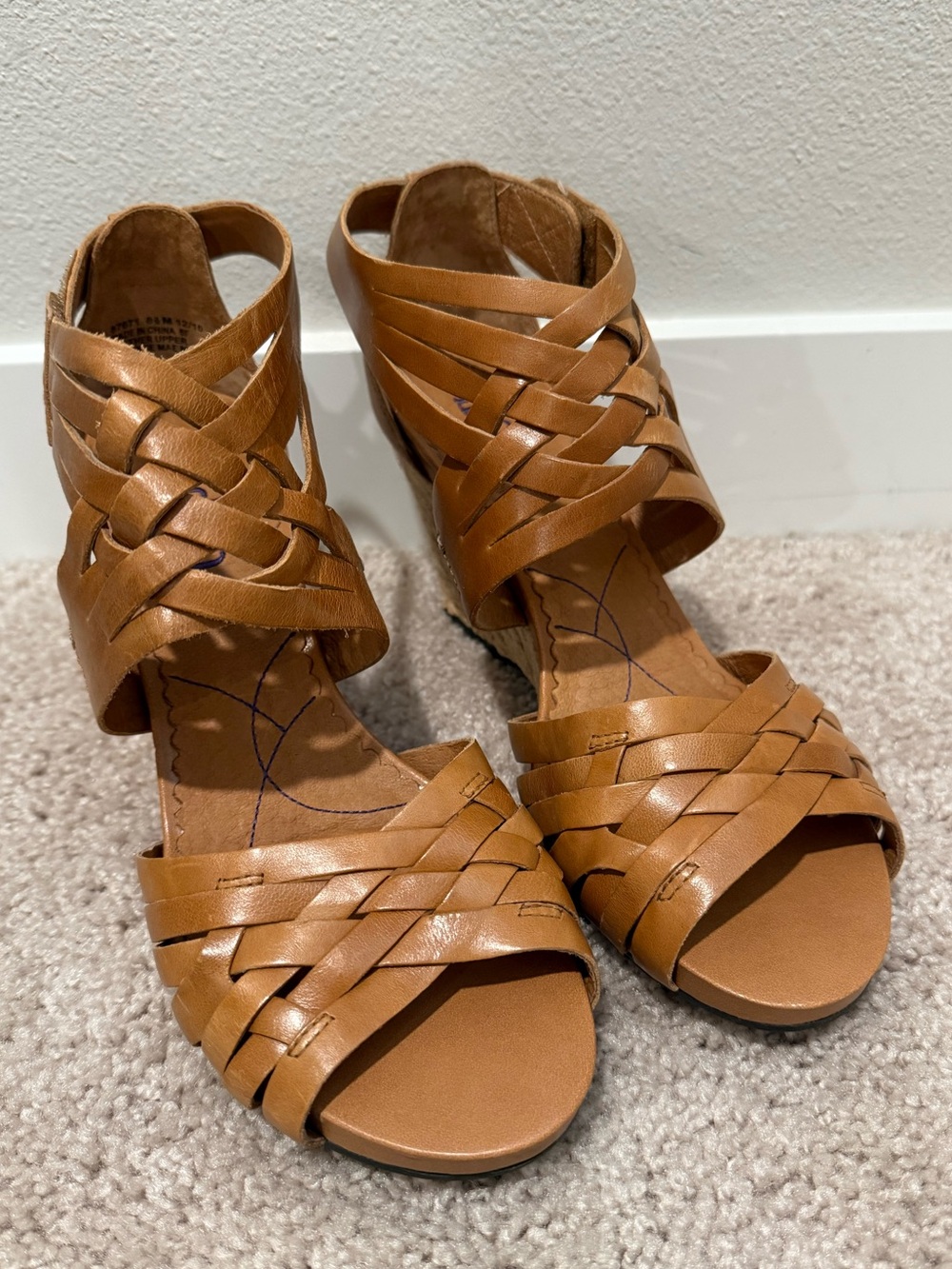 Clarks Woven Leather Open-Toe wedges in Cognac